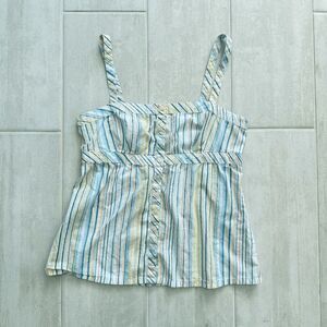 Ann Taylor Loft Sleeveless Top Tank Cotton Striped Blue Yellow White Button 6